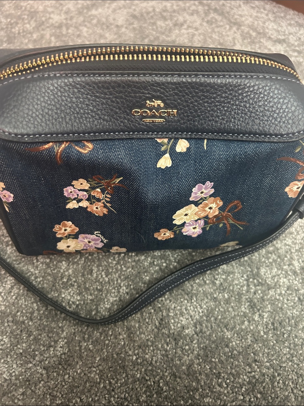 Coach Denim Floral Crossbody with Navy Trim - Picture 3 of 8